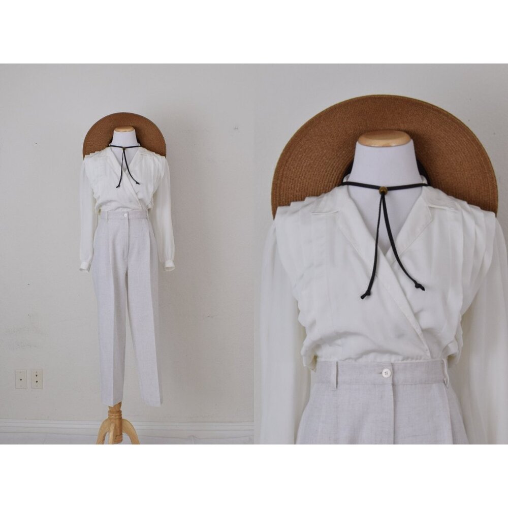 Vintage‎ 90s Crop Pleated Blouse by Michelle Stuart Petite
